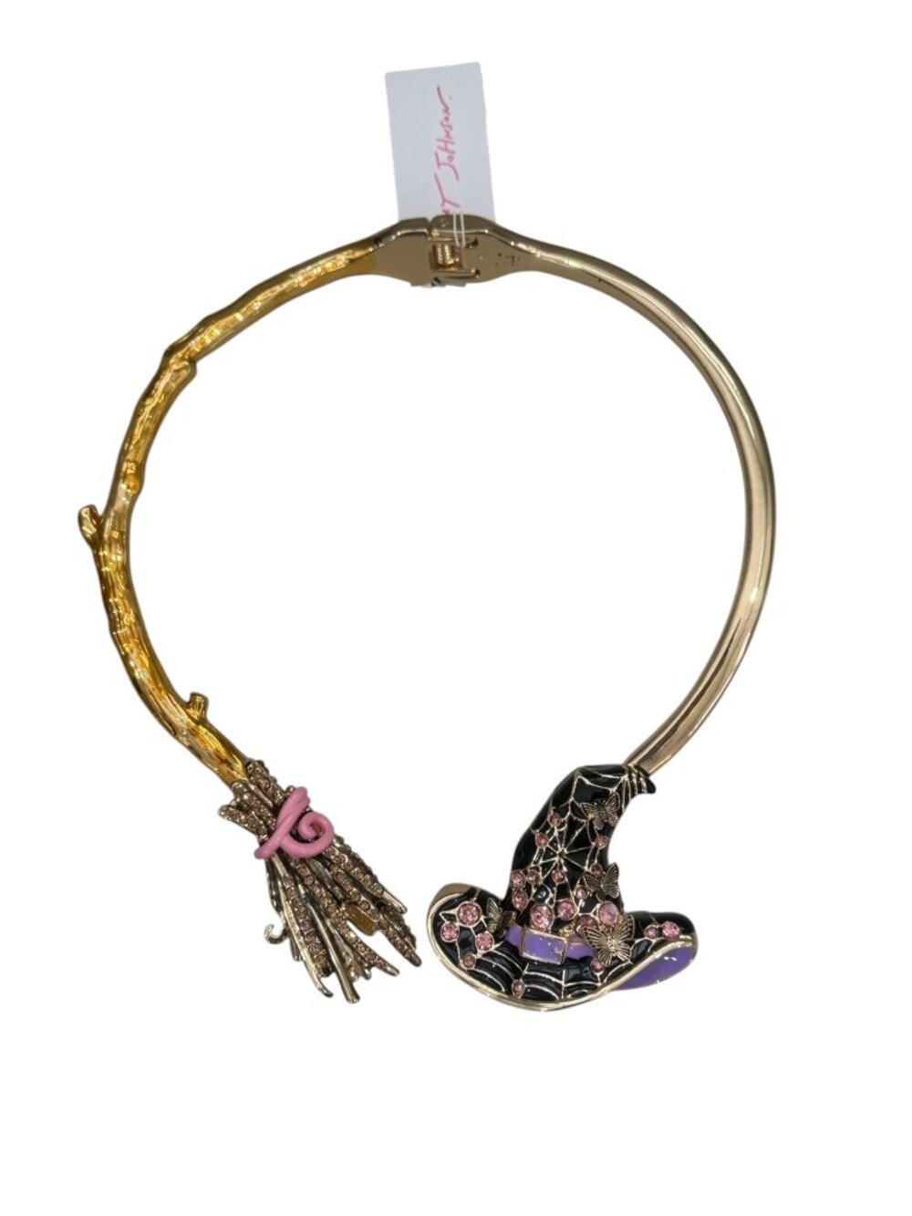 Betsey Johnson Witch Hat Broom Collar Necklace Gold Tone Enamal Crystal NWT